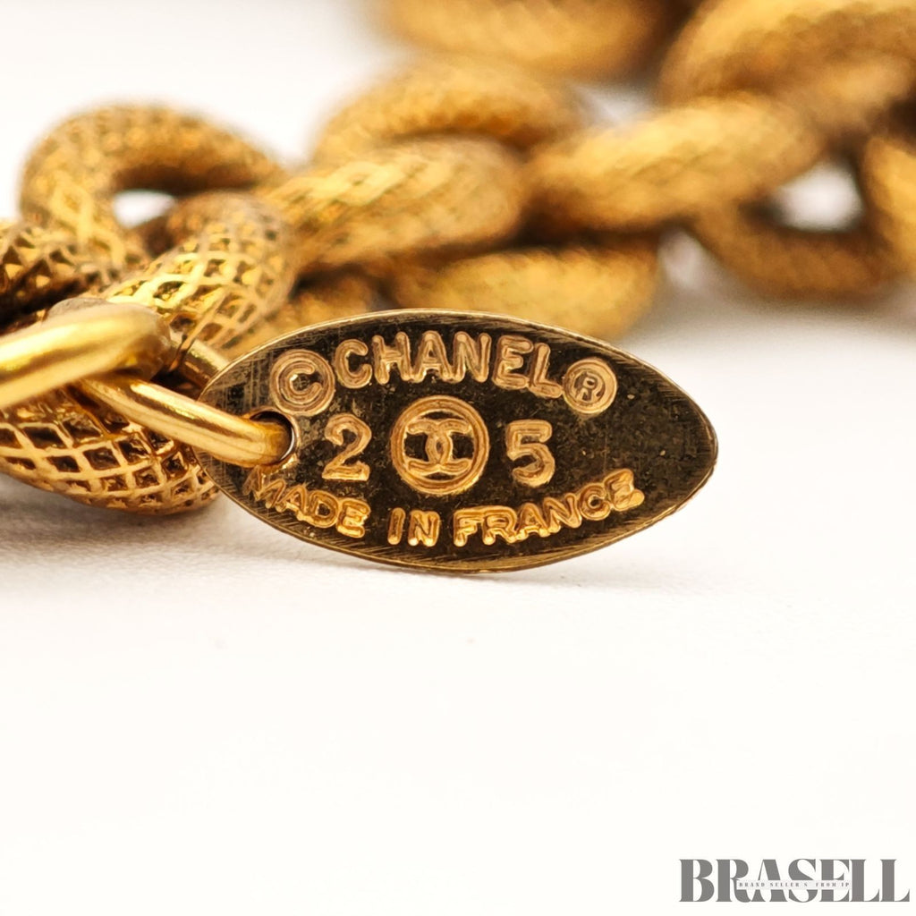 CHANEL Gripoix Long Chain Necklace Gold Red Flower Motif With Box