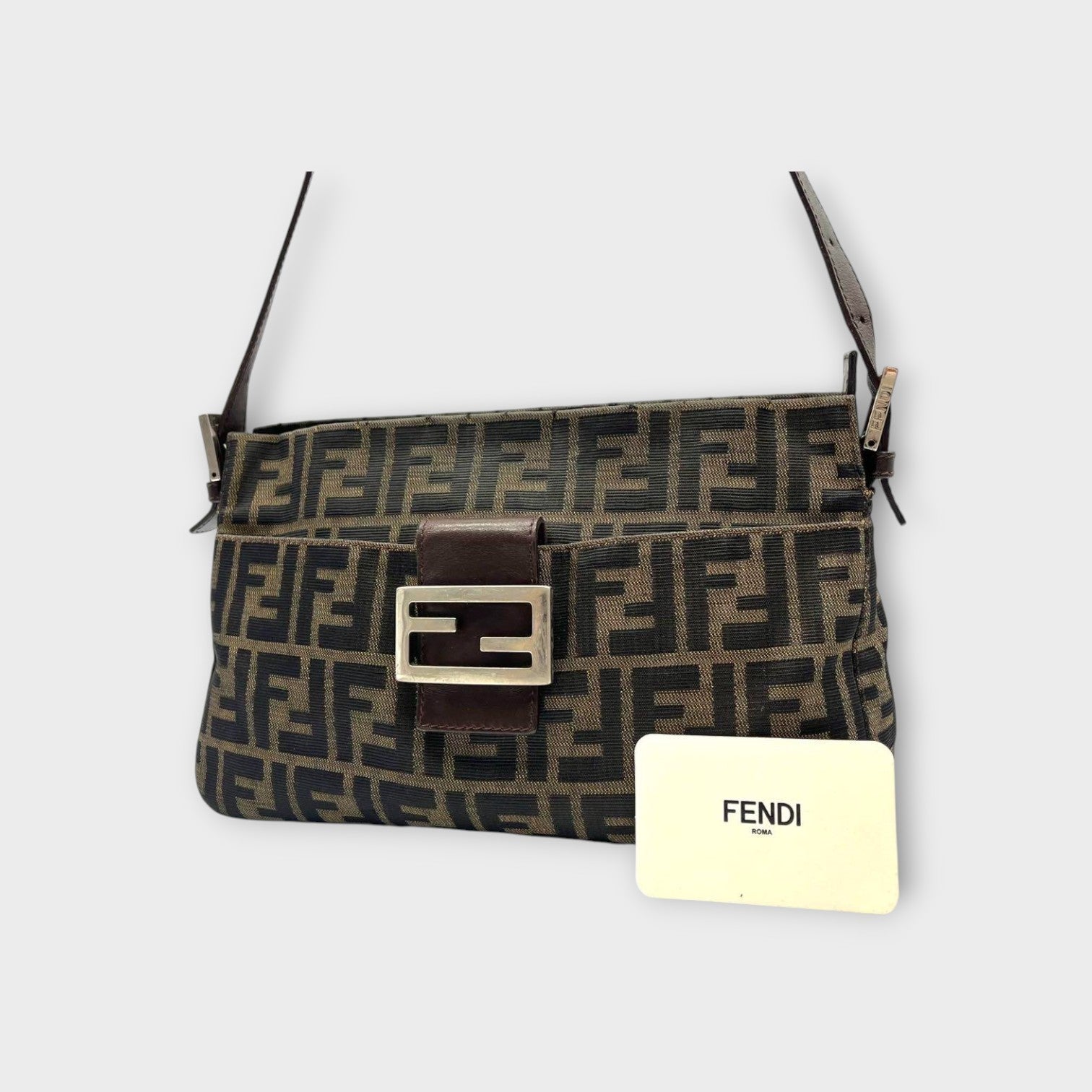 Fendi Mamma Baguette Zucca Pattern Shoulder Bag Brown Canvas Leather 【B】