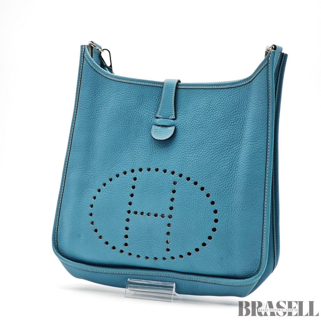 HERMES Evelyn GM 1 Punching H Logo Shoulder Bag Taurillon Clemence Blue Jean
