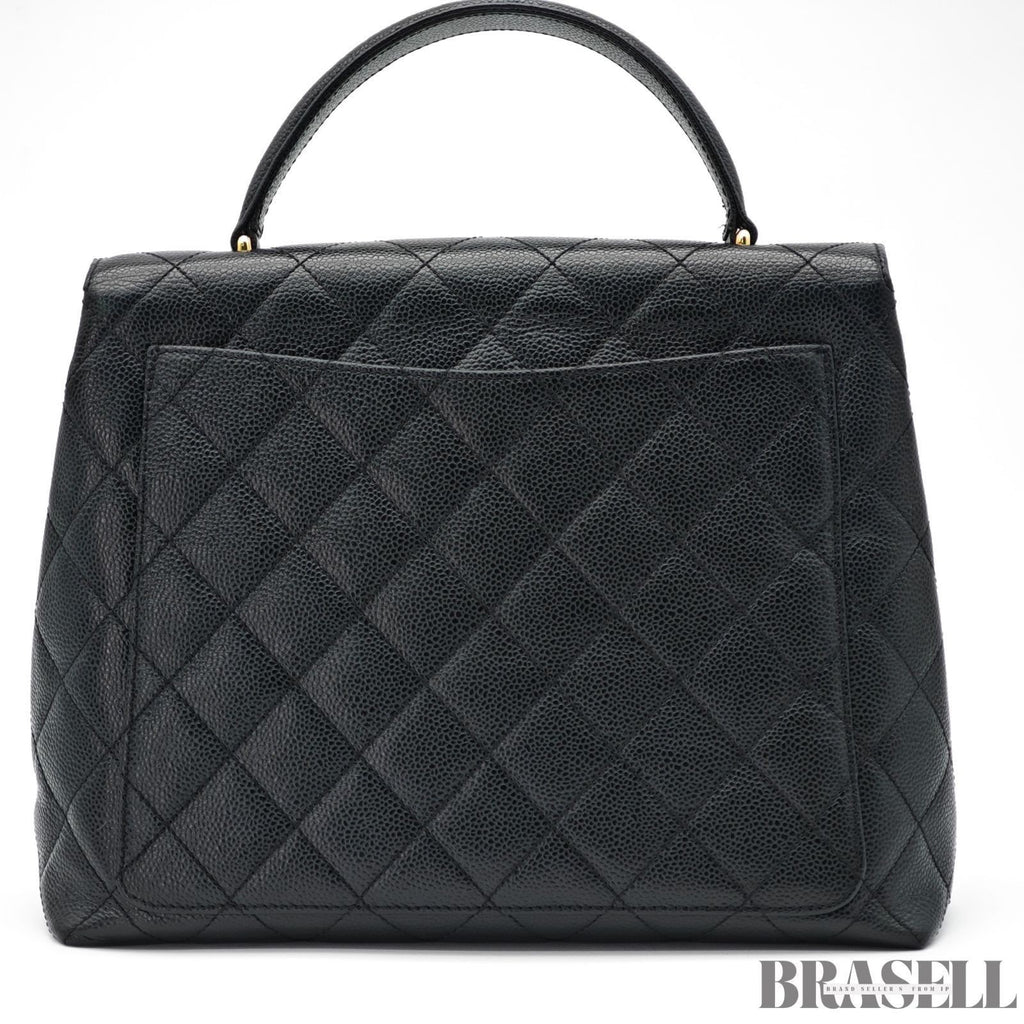 CHANEL Kelly Top Handle Bag Caviar Skin Black Handbag Women's Guarantee Card