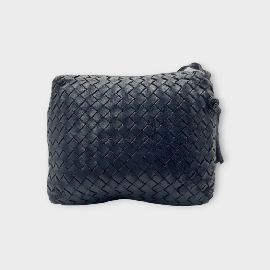 Bottega Veneta Intrecciato Shoulder Bag Fringe Tassel Leather Navy【A】