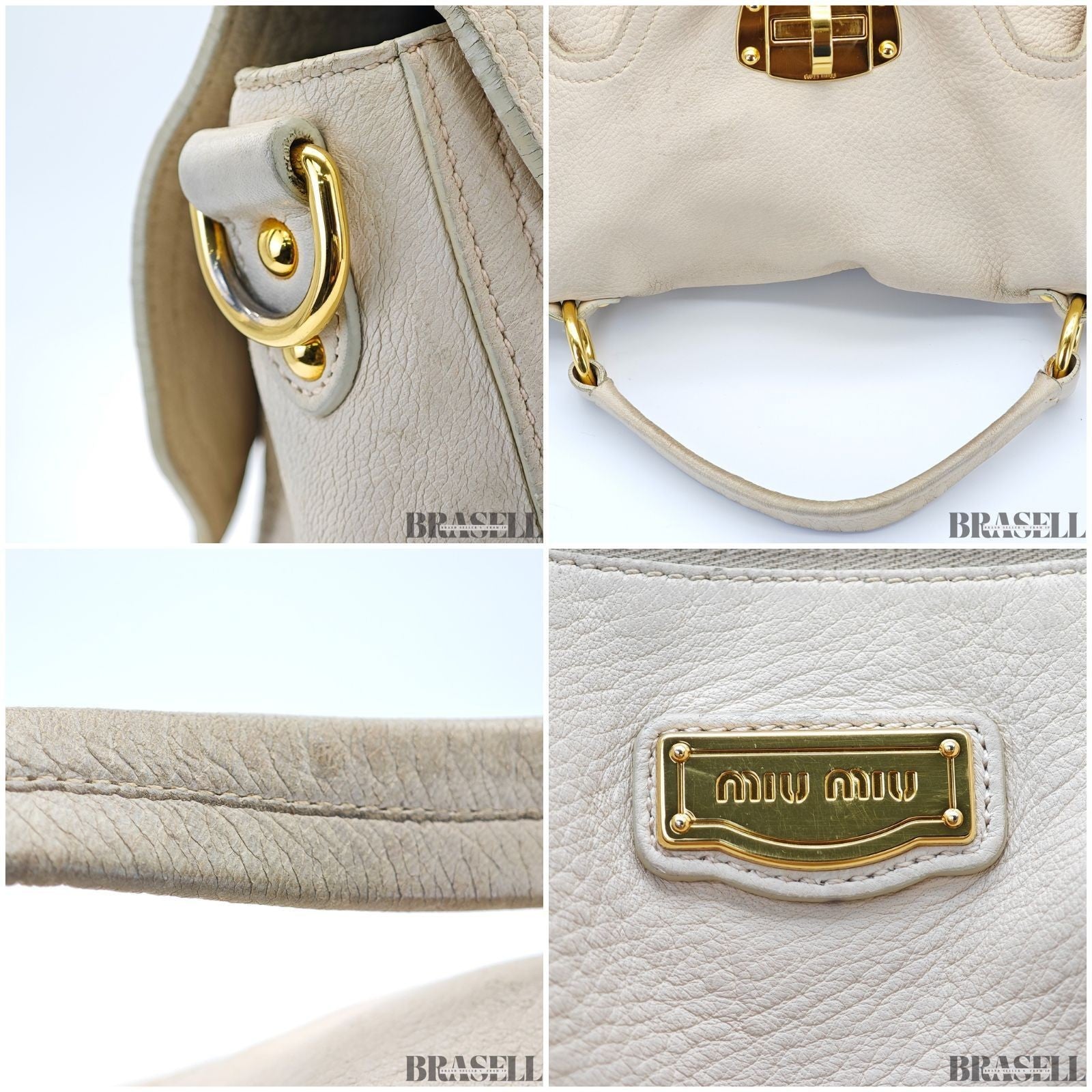 Miu Miu 2-Way Leather Tote Bag/Shoulder Bag Flap White Women's