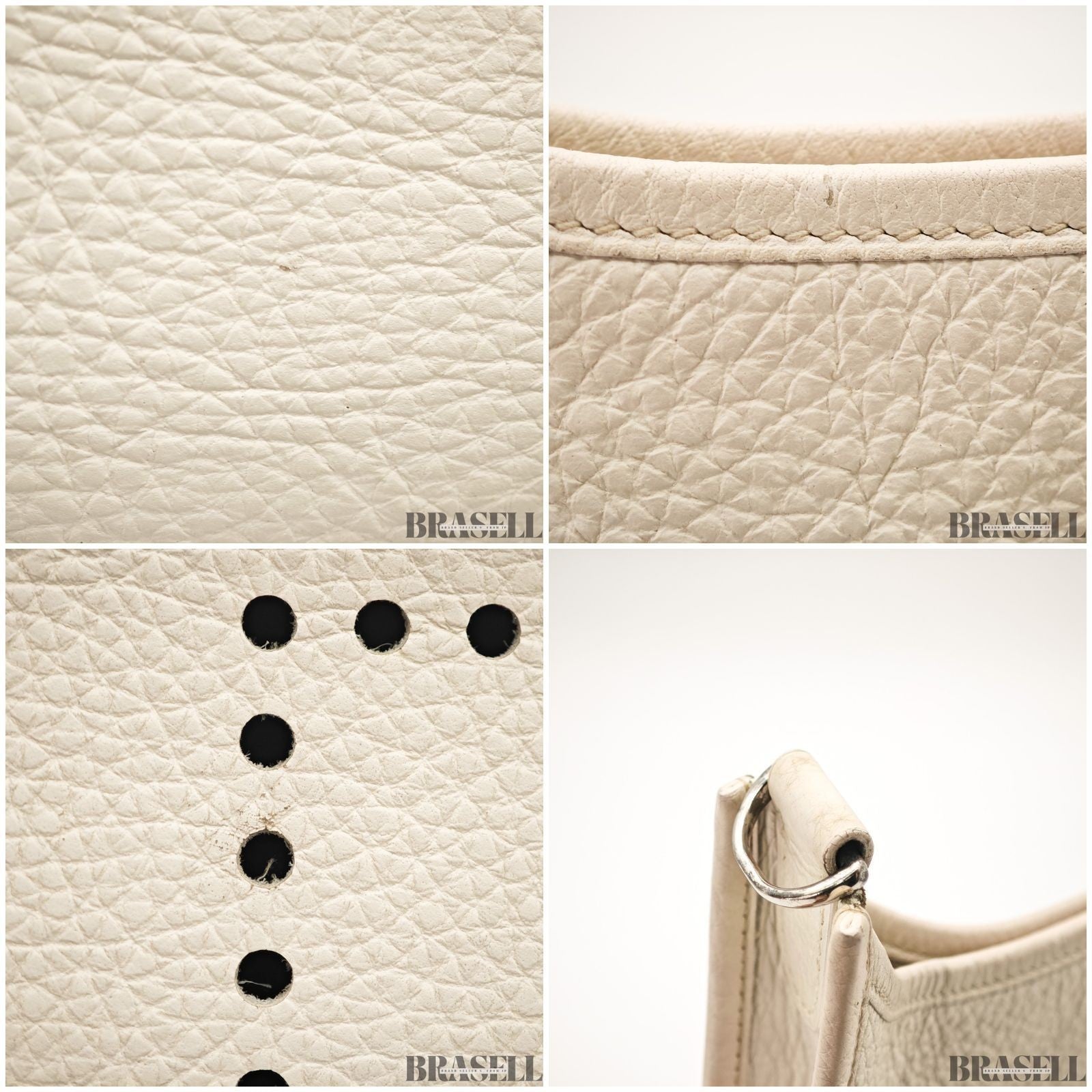 Hermes Evelyne I PM Taurillon Clemence Shoulder Bag White Unisex Silver Hardware