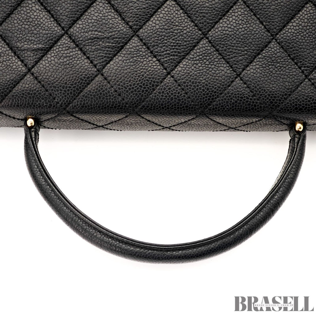 CHANEL Top Handle Bag Caviar Leather Handbag Black Women's with Dust Bag Card