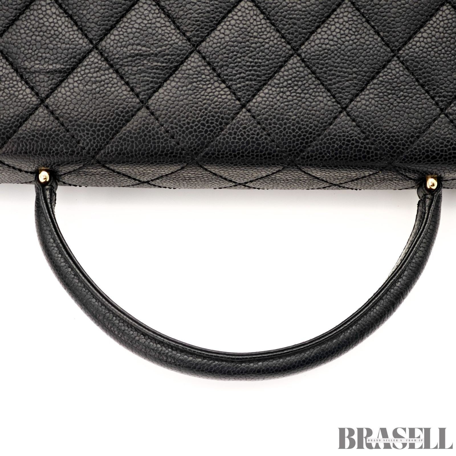 CHANEL Top Handle Bag Caviar Leather Handbag Black Women's with Dust Bag Card