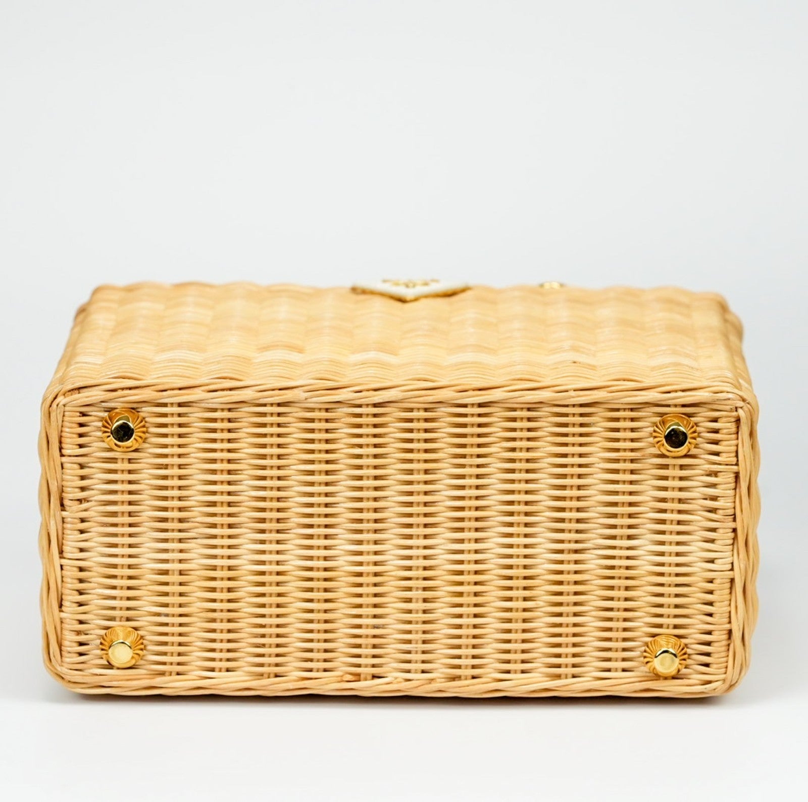 PRADA Canapa Wicker Basket Bag Rattan Raffia 2Way Beige White hand shoulder 【B】