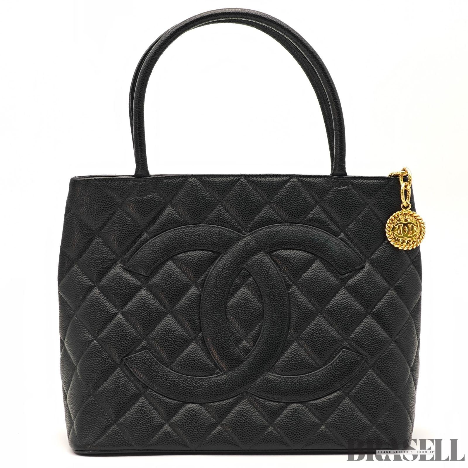 Chanel caviar skin A01804 Coco Mark Tote Bag Handbag Black Women Guarantee Card