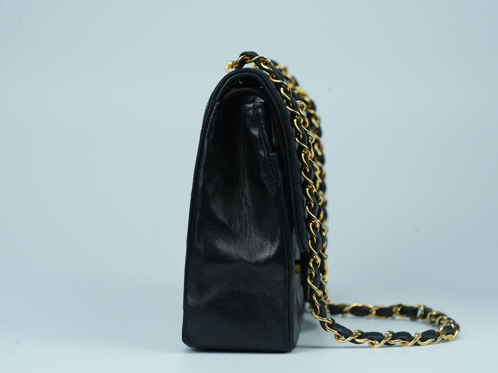 CHANEL Matelasse 25 Double Flap Vintage Chain Shoulder Bag Black Gold