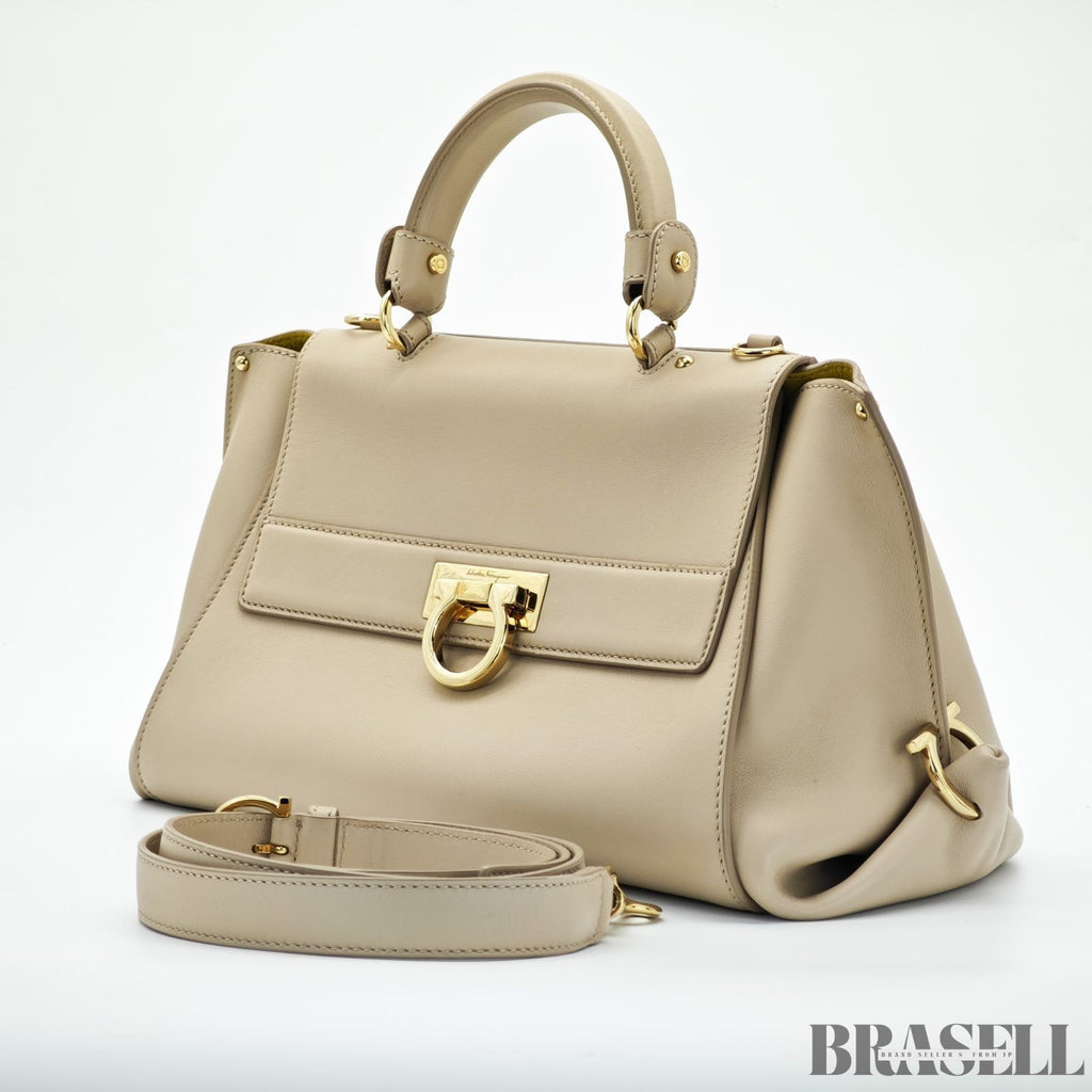 Ferragamo Gancini 2-Way Bag Shoulder Bag Handbag Beige Women’s