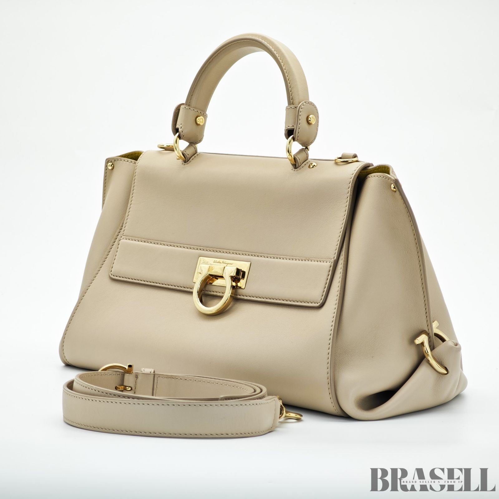 Ferragamo Gancini 2-Way Bag Shoulder Bag Handbag Beige Women’s