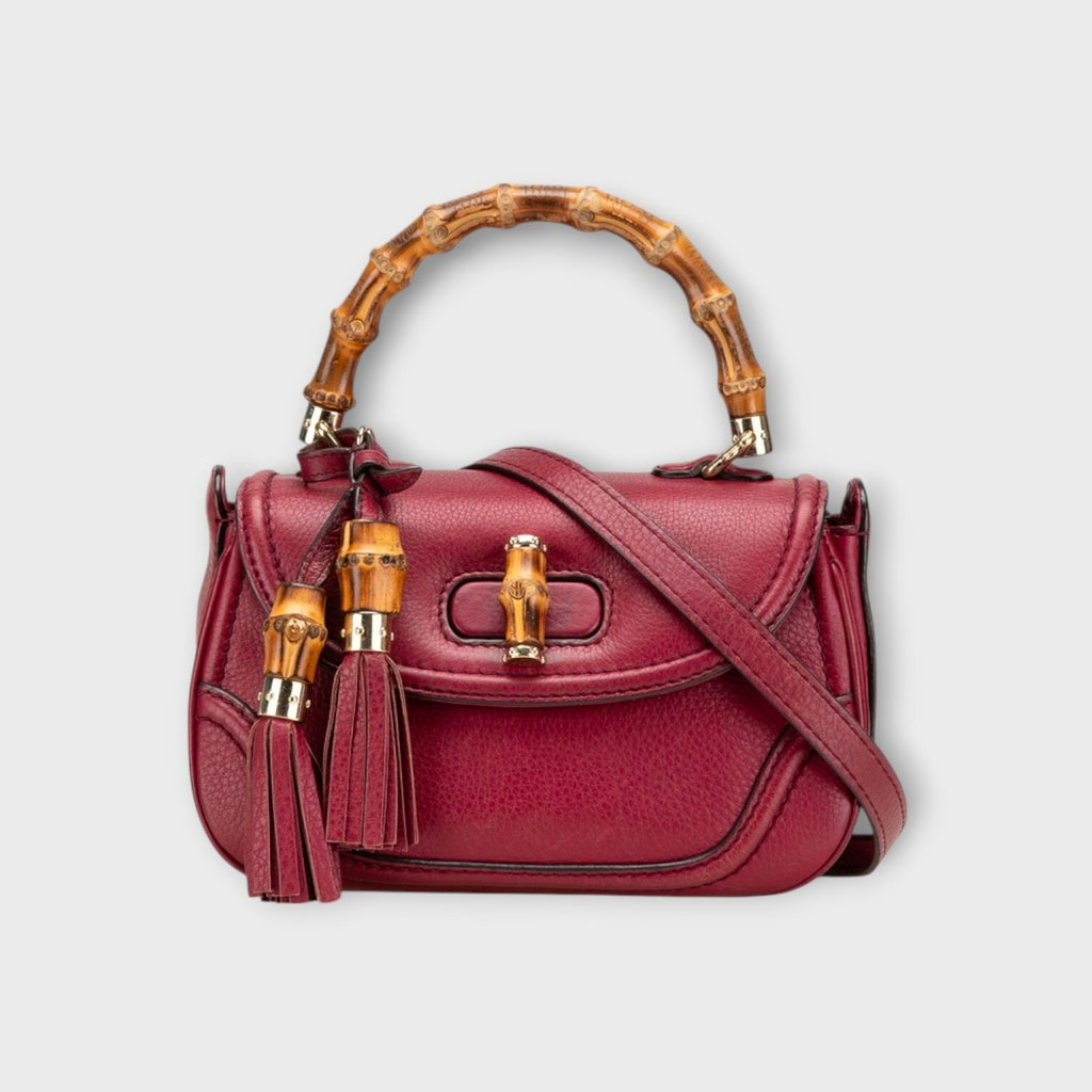 GUCCI New Bamboo Handbag Shoulder Bag 2WAY 256805 Bordeaux Leather【B】