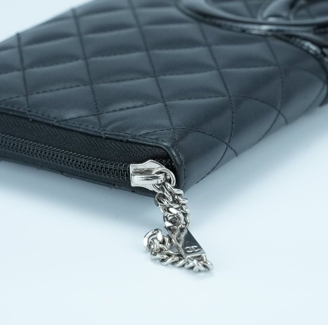 CHANEL Cambon Long Wallet Lambskin Black Women's with Box