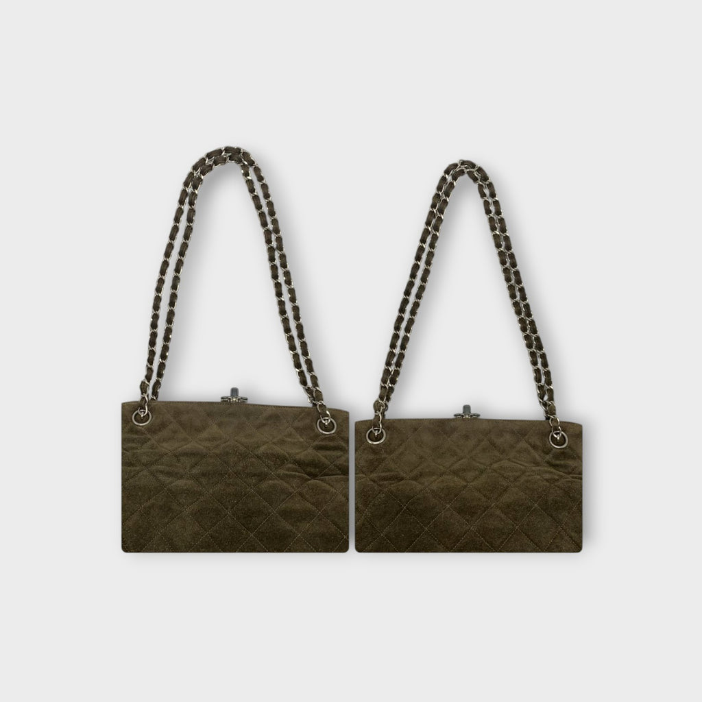 CHANEL Coco Mark Matelassé Suede Chain Shoulder Bag Brown Silver Hardware 【B】
