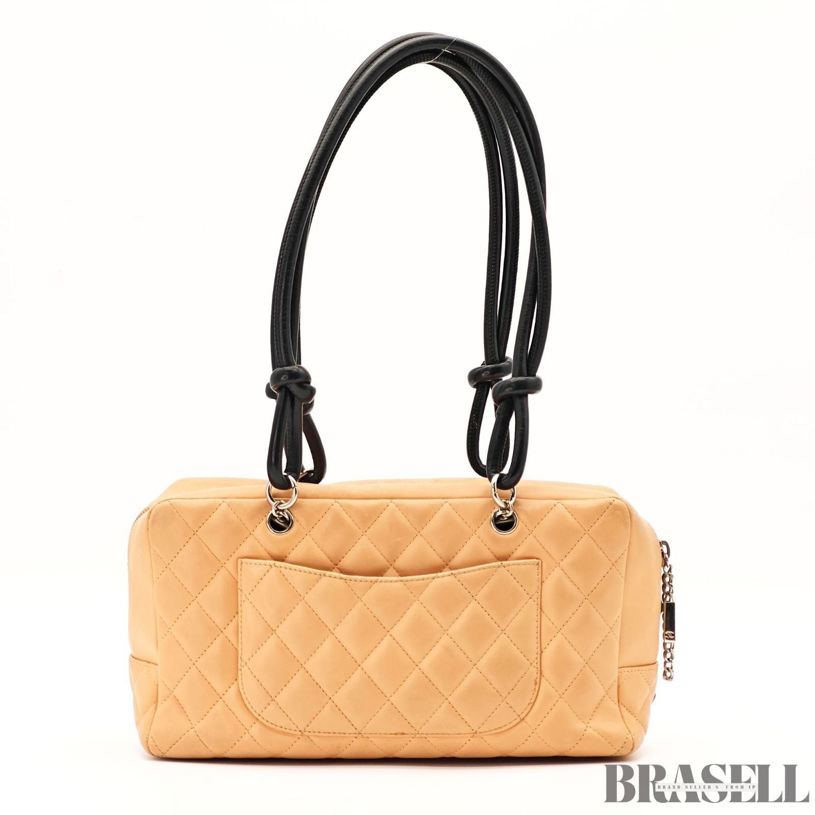 CHANEL Cambon Bowling Bag Handbag Leather Beige Black France Women