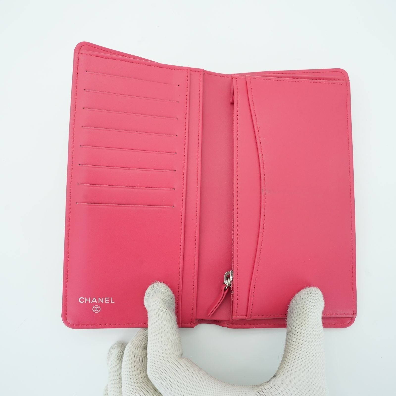 CHANEL Matelasse Long Wallet Enamel Pink Women's