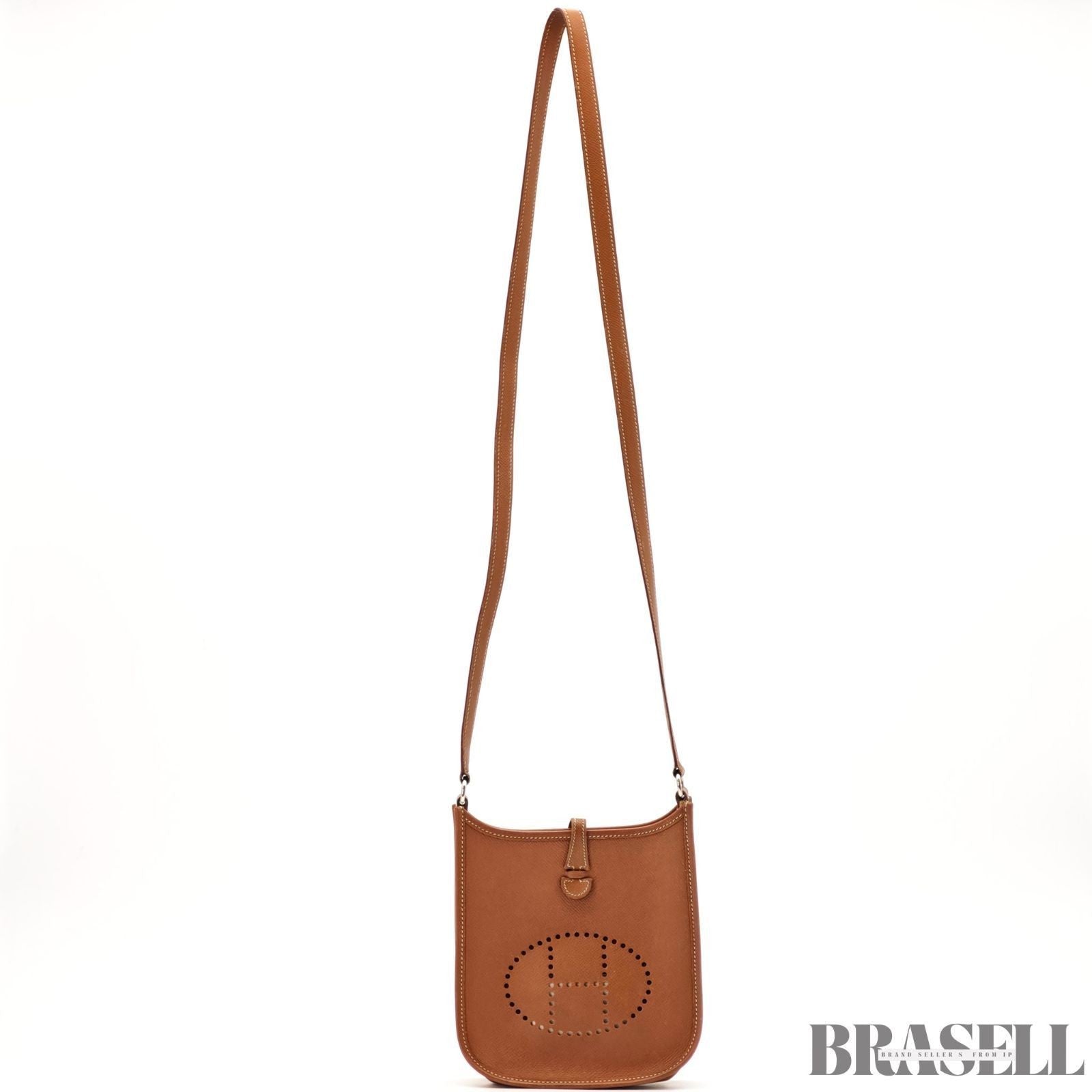 HERMES Mini Evelyne Shoulder Bag Crossbody Gold Brown Taurillon Clemence Leather