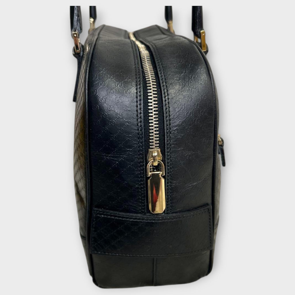 GUCCI Mini Boston Bag Handbag Logo Microguccissima Black Leather