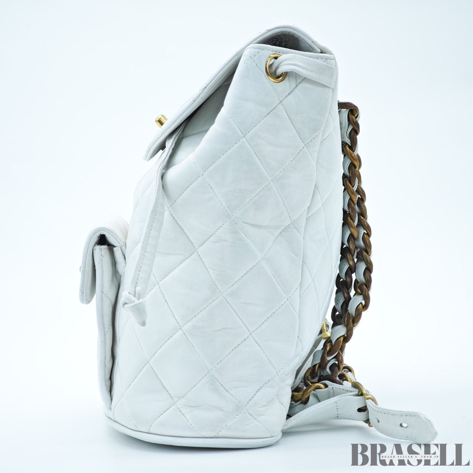 Chanel Matelassé Chain Backpack White Rucksack Bag Women Gold Hardware