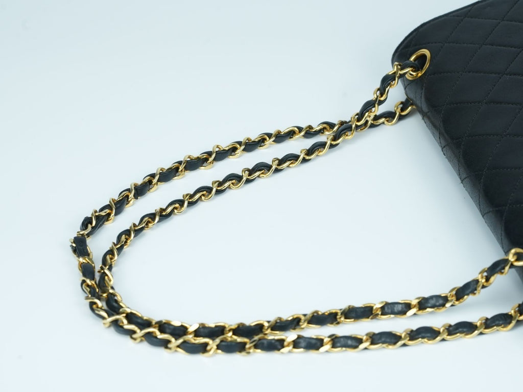 CHANEL Matelasse 25 Double Flap Vintage Chain Shoulder Bag Black Gold