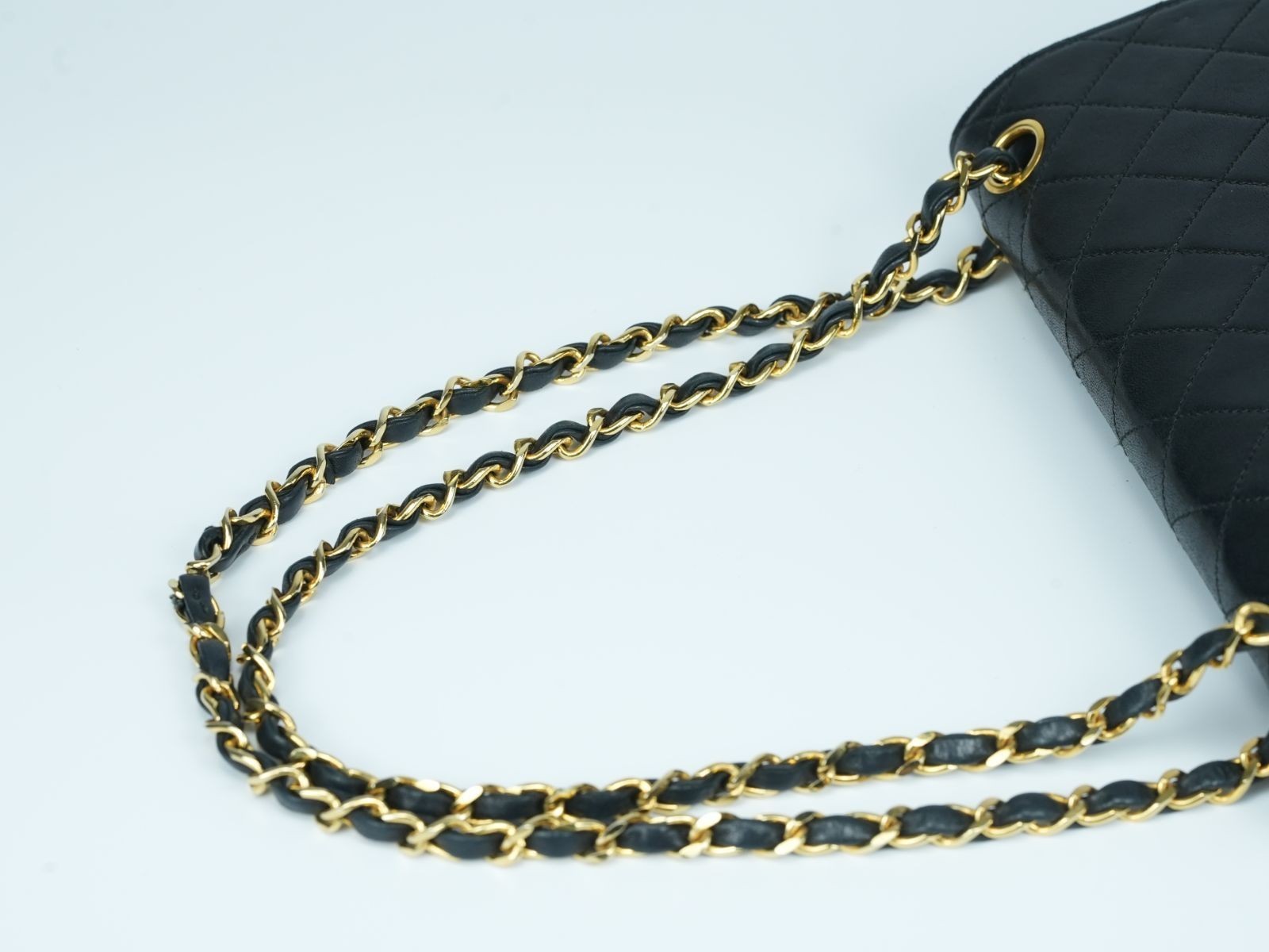 CHANEL Matelasse 25 Double Flap Vintage Chain Shoulder Bag Black Gold