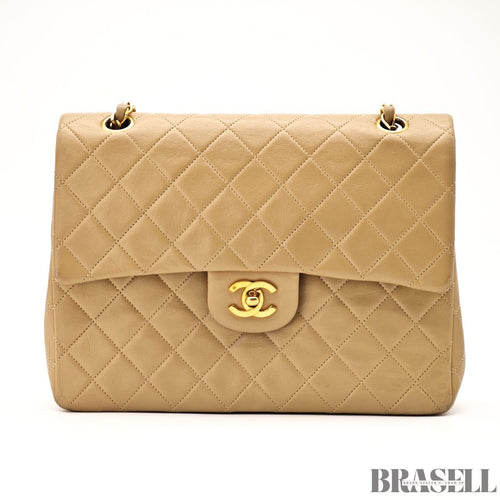 CHANEL Matelasse 25 Double Flap Lambskin 2-Way Shoulder Bag Beige Women's