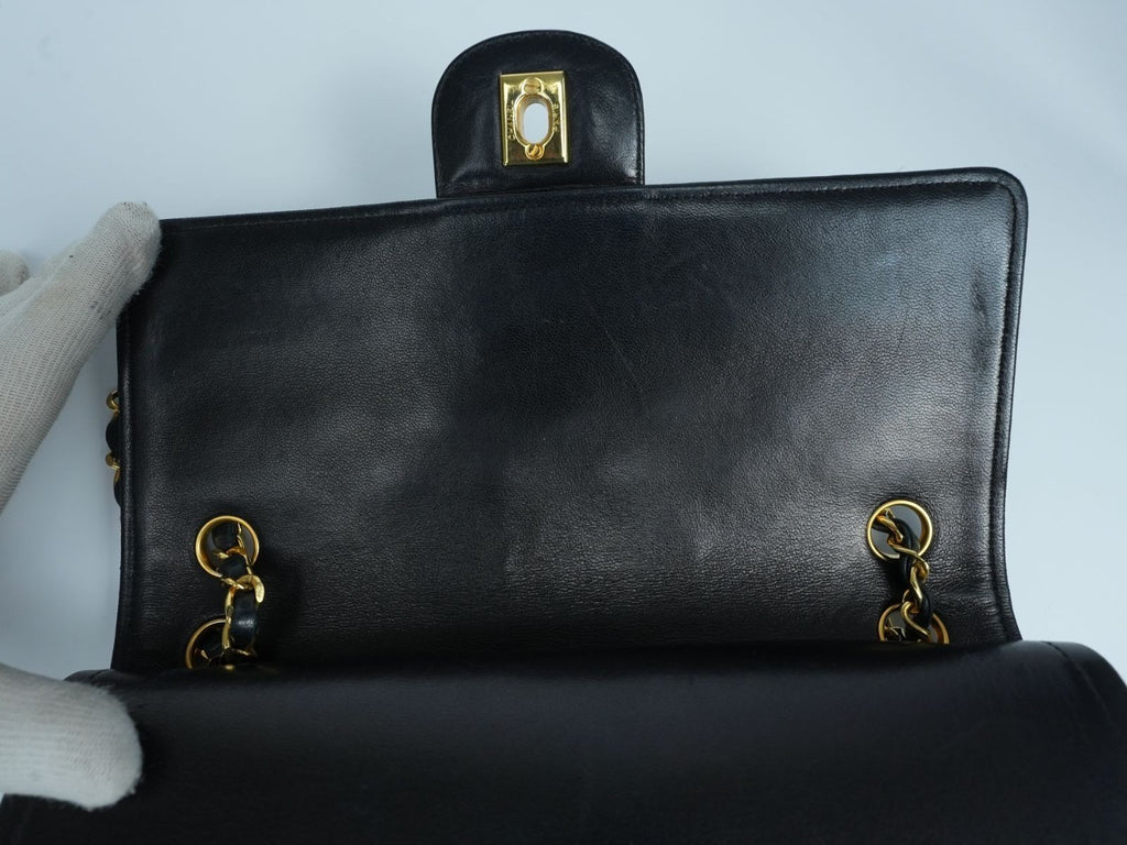 CHANEL Matelasse 25 Double Flap Vintage Chain Shoulder Bag Black Gold