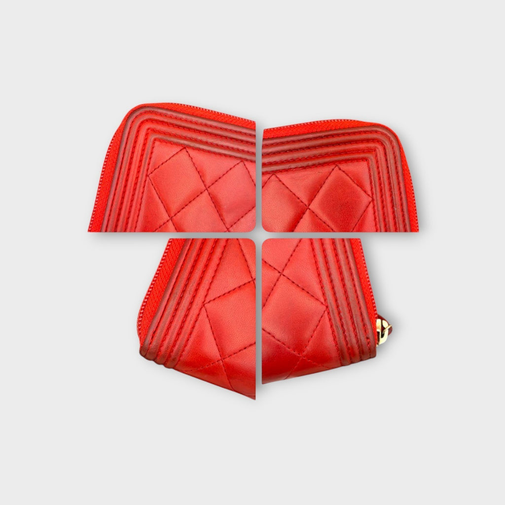 CHANEL Boy Chanel Long Wallet Round Zipper Red