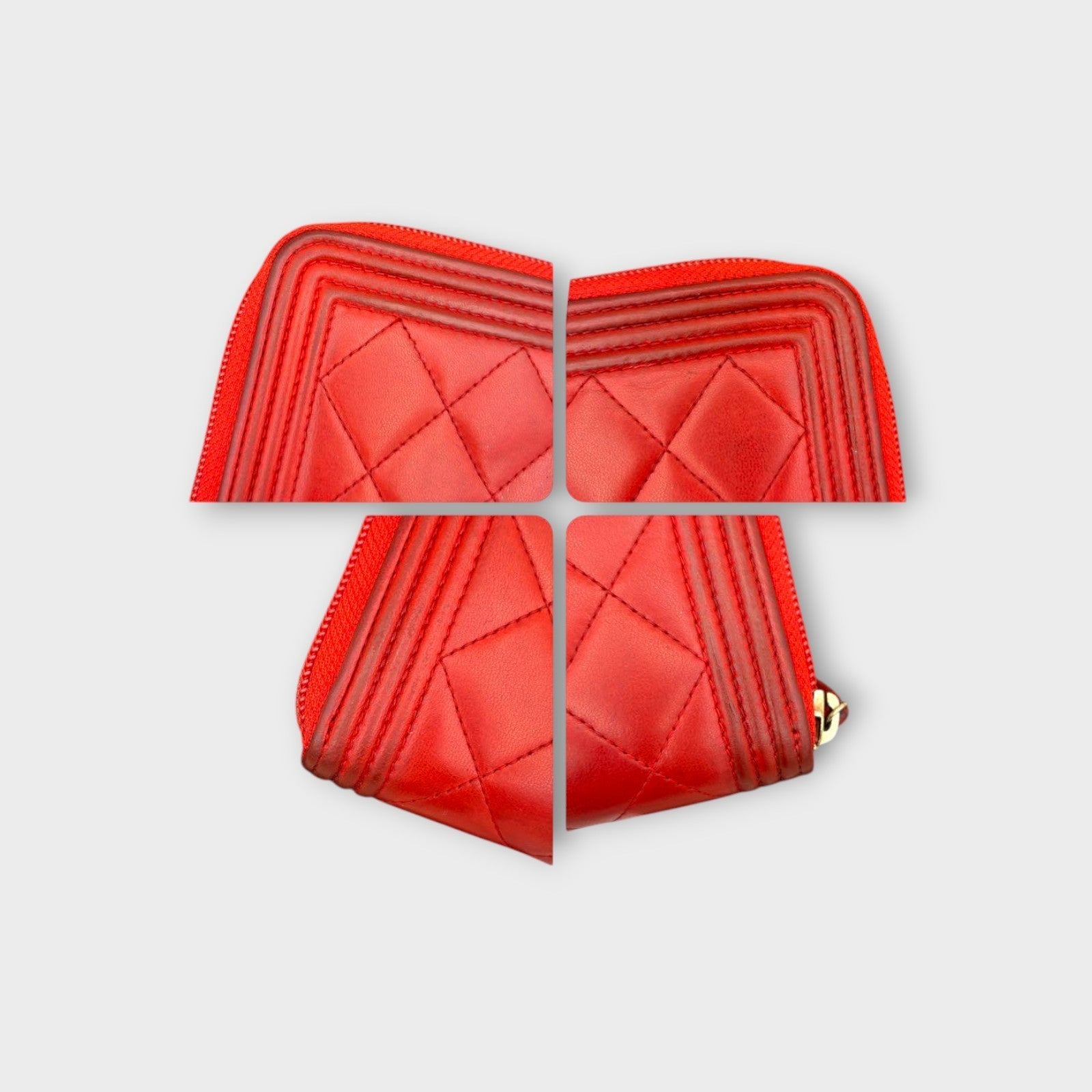 CHANEL Boy Chanel Long Wallet Round Zipper Red