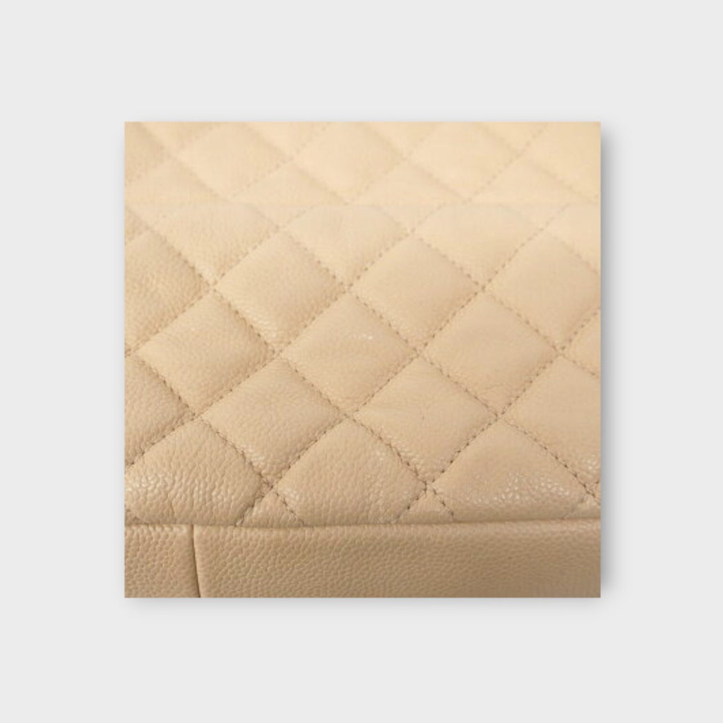CHANEL Matelassé W Flap  beige Caviar skin women's shoulder bag