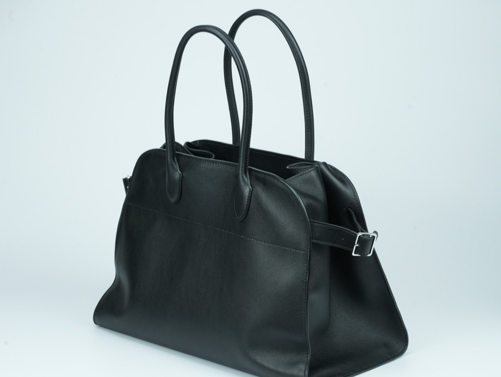 The Row Soft Margaux 15 Bag in Black saddle leather