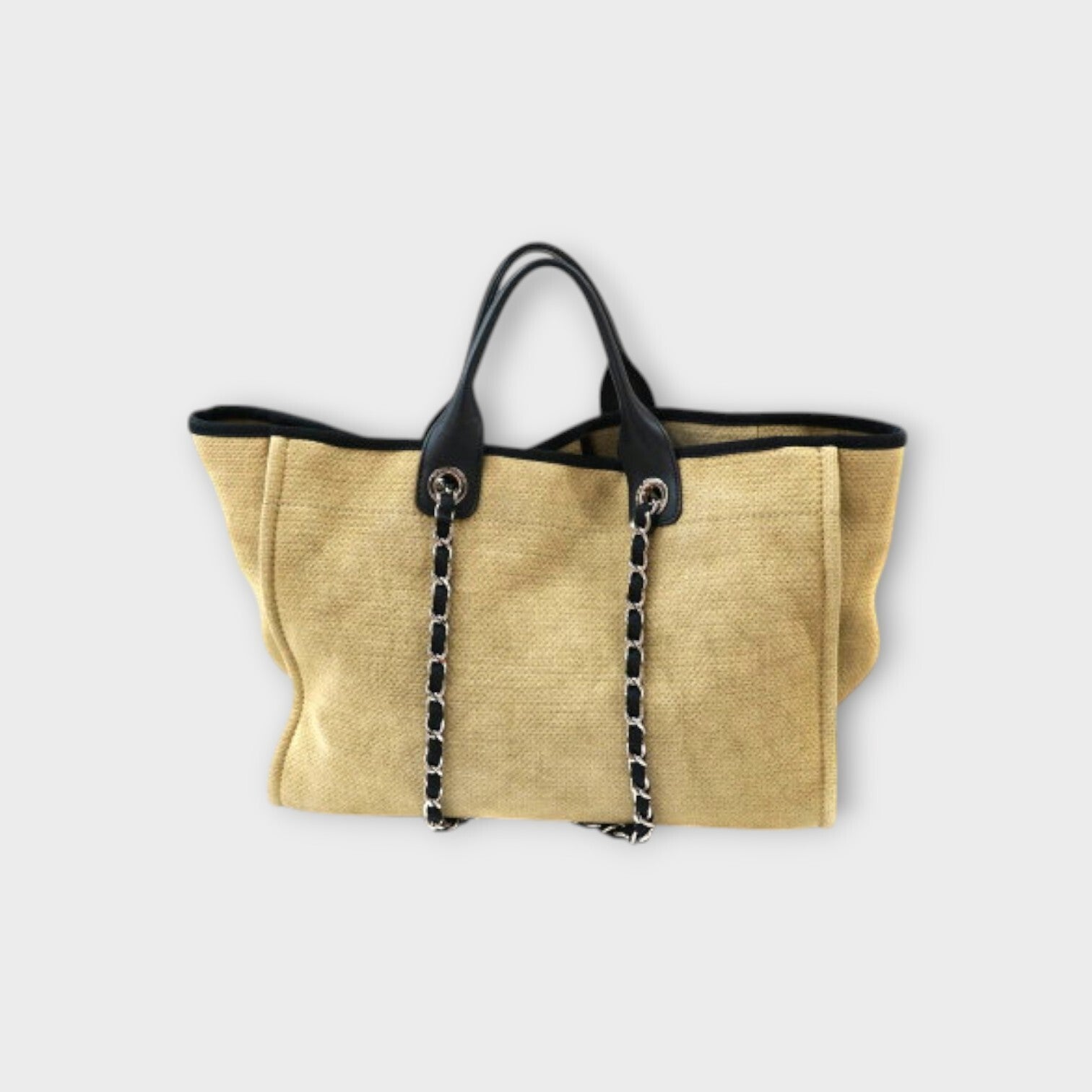 CHANEL Chanel Deauville GM Tote Chain Shoulder 2WAY Canvas Beige tote bag