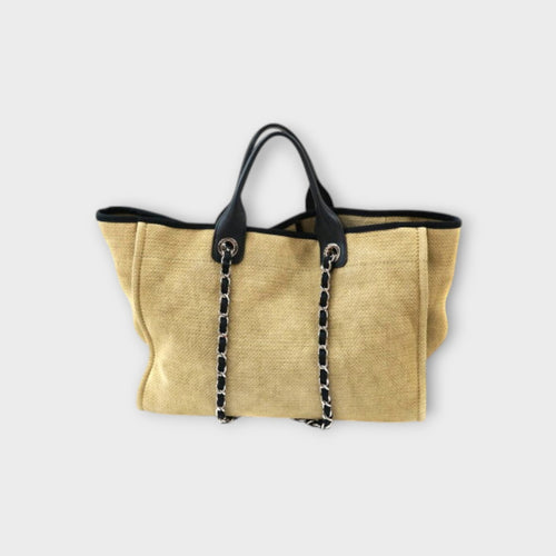 CHANEL Chanel Deauville GM Tote Chain Shoulder 2WAY Canvas Beige tote bag
