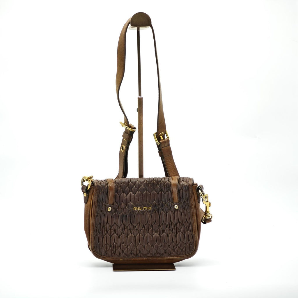 MIU MIU Nappa Croquet Matelassé Shoulder Bag Brown Unisex