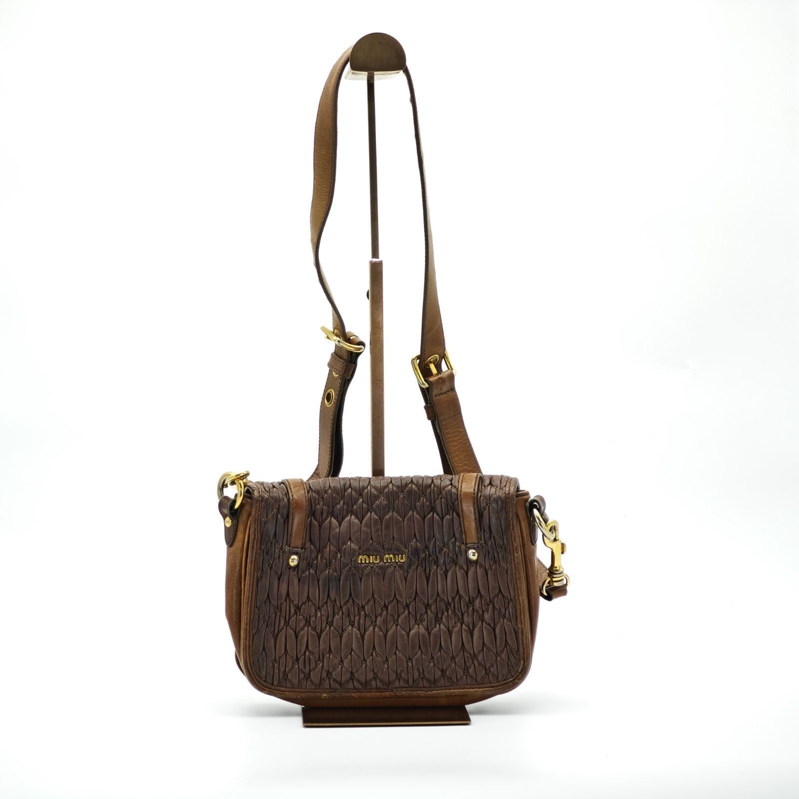 MIU MIU Nappa Croquet Matelassé Shoulder Bag Brown Unisex