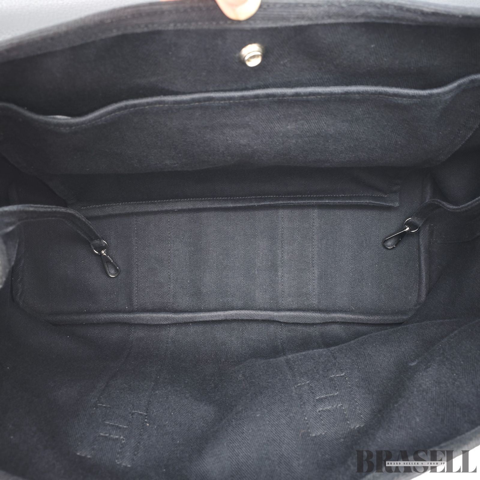 HERMES Valparaiso MM Handbag Toile Chevron Leather Black Unisex With Dust Bag