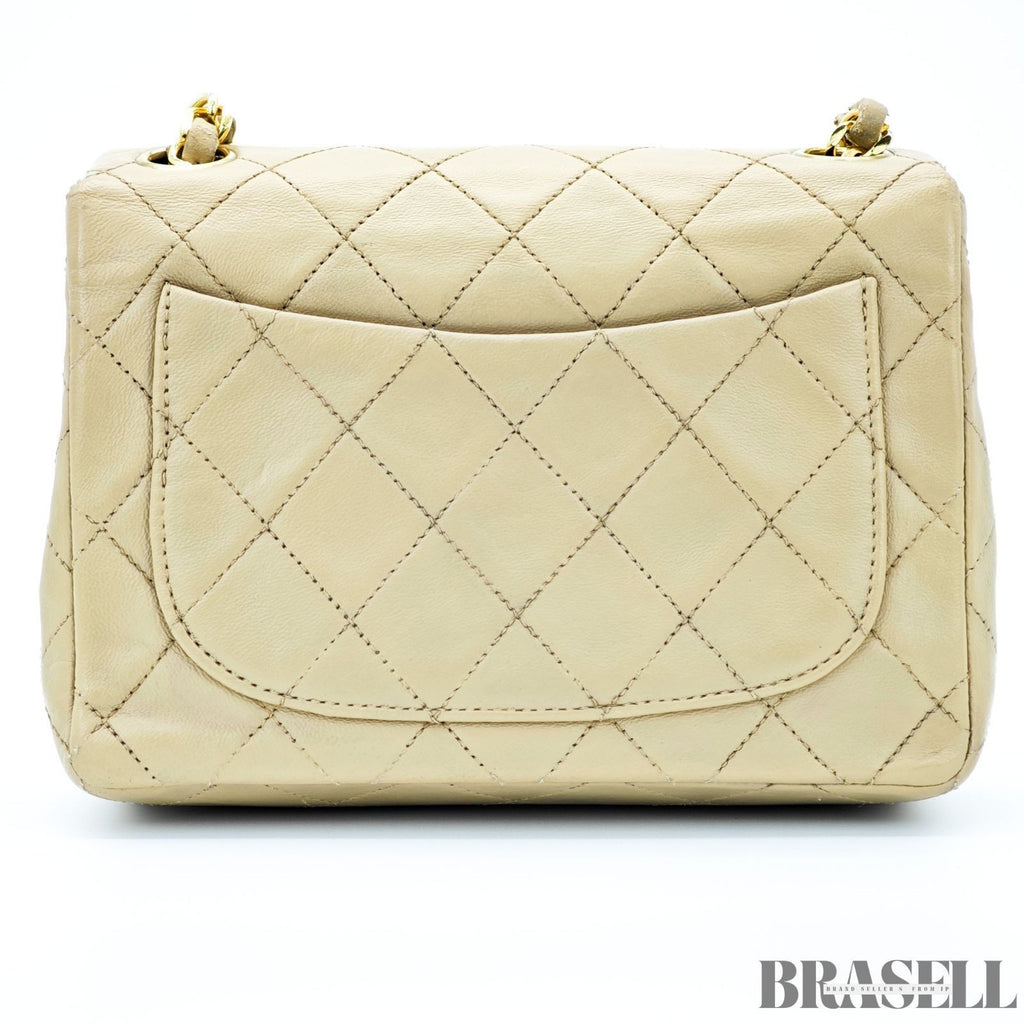 Chanel Mini Matelassé Shoulder Bag Lambskin Flap Compact Beige Women