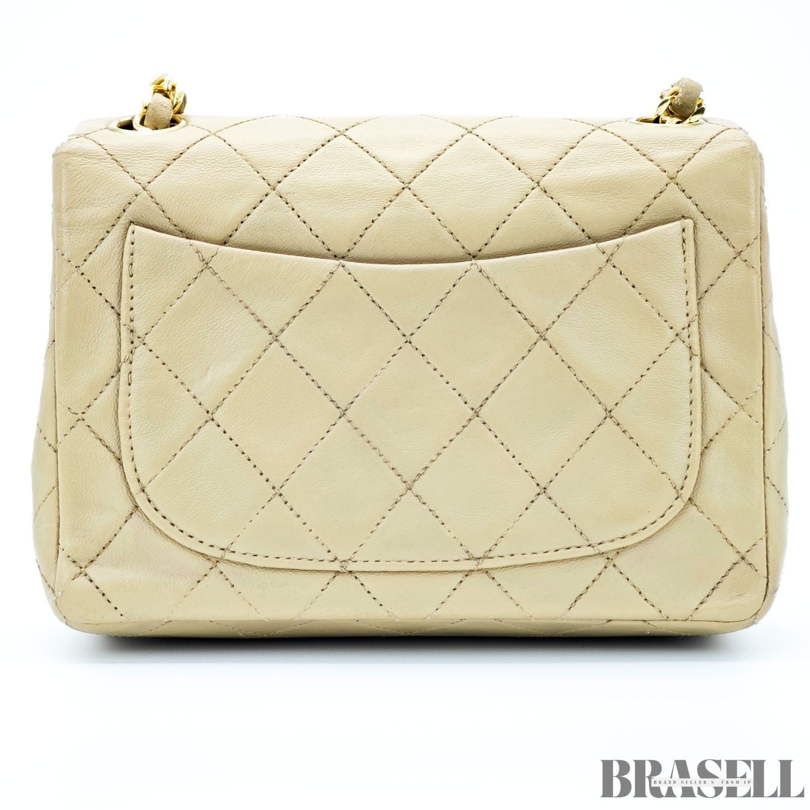 Chanel Mini Matelassé Shoulder Bag Lambskin Flap Compact Beige Women