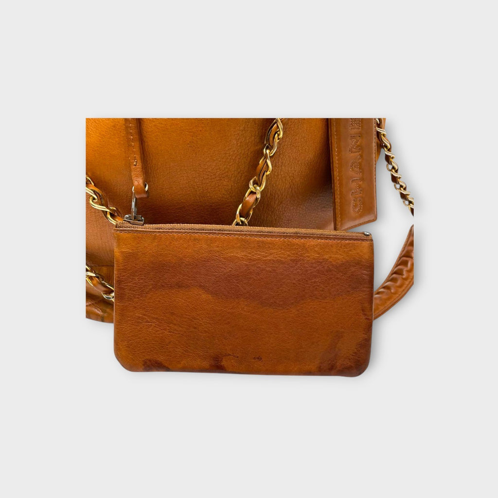 Chanel Matelassé Leather Drawstring Chain Shoulder Tote Bag Brown【B】