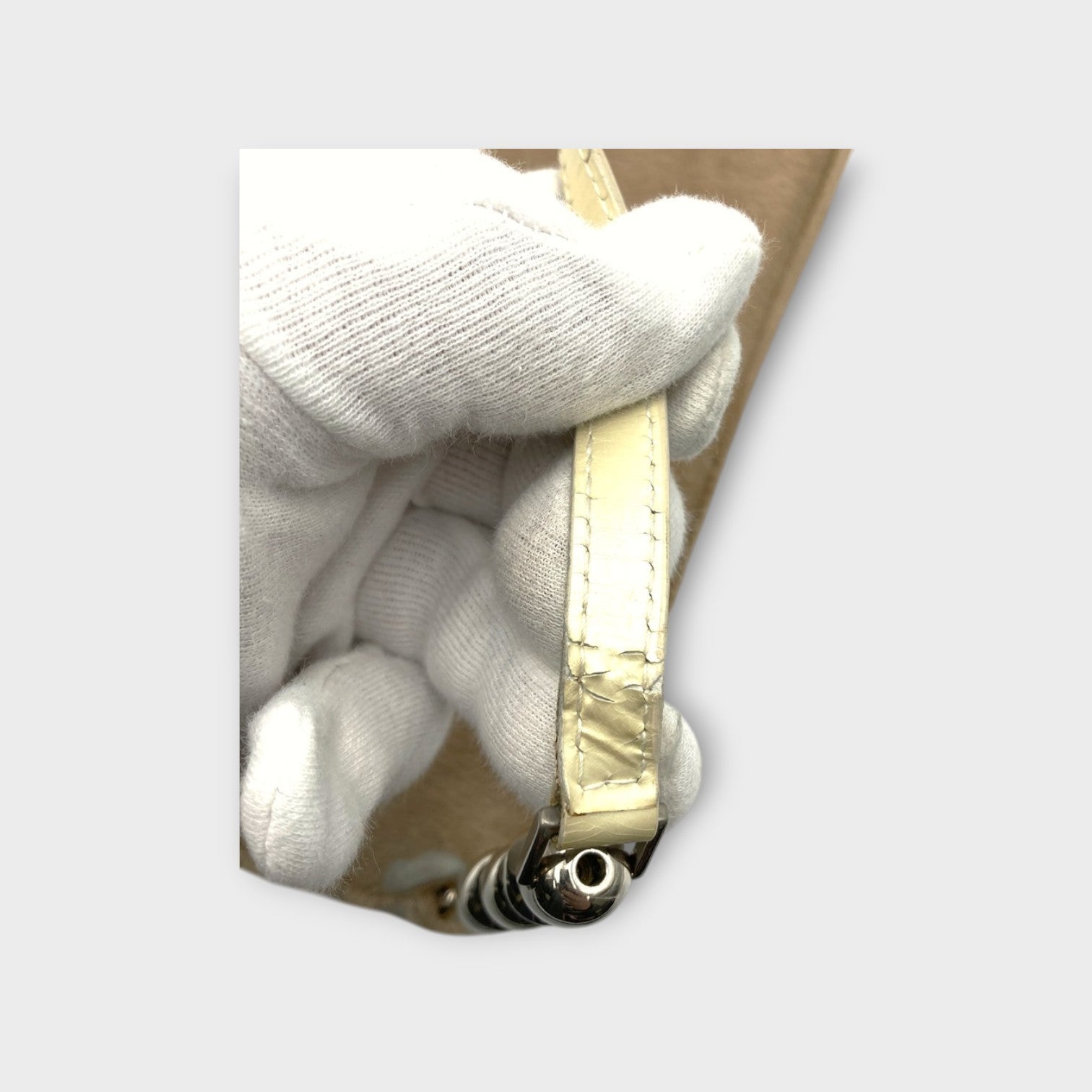 Dior Handbag Tote Bag Beige Haircalf Leather PVC Malice Pearl Magnet 【B】
