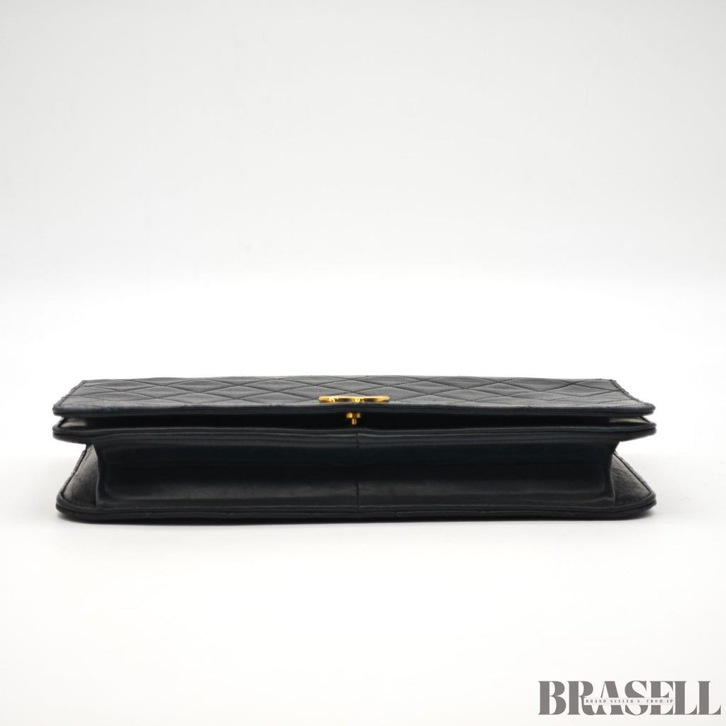CHANEL Matelassé Full Flap Push Lock Shoulder Bag Chain Small Black Lambskin