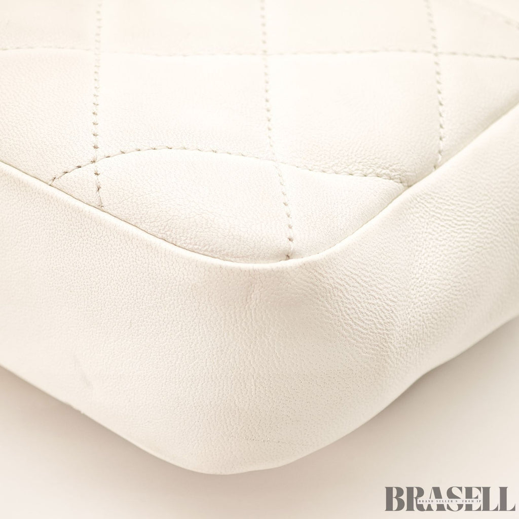 CHANEL Matelassé Top Handle Bag Handbag Shoulder Bag 2Way Lambskin White