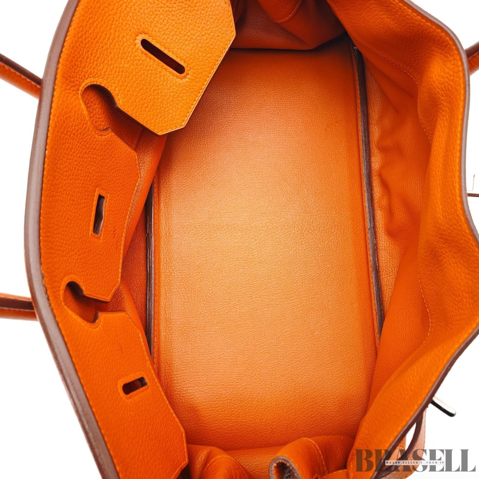 Hermes Shoulder Birkin 42 Taurillon Clemence Handbag Horizontal Orange silver