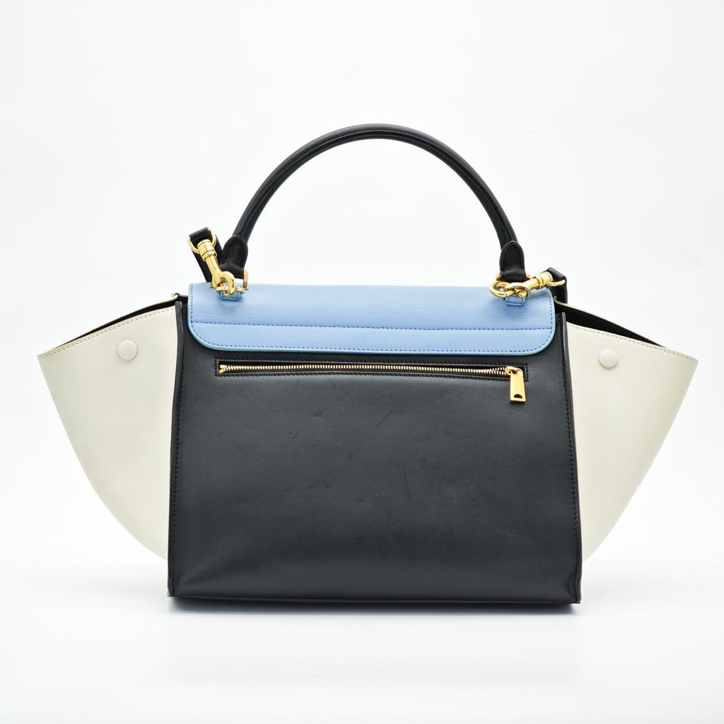 CELINE Trapeze Small 2-Way Handbag/Shoulder Bag Black Light Blue and Ivory