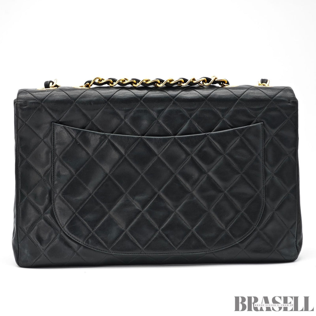 CHANEL Large Matelasse Flap Bag Lambskin Black Quilted Shoulder Bag Women's