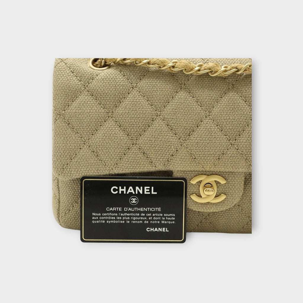 CHANEL Matelassé Coco Mark Chain Shoulder Bag Linen Canvas Beige 【A】