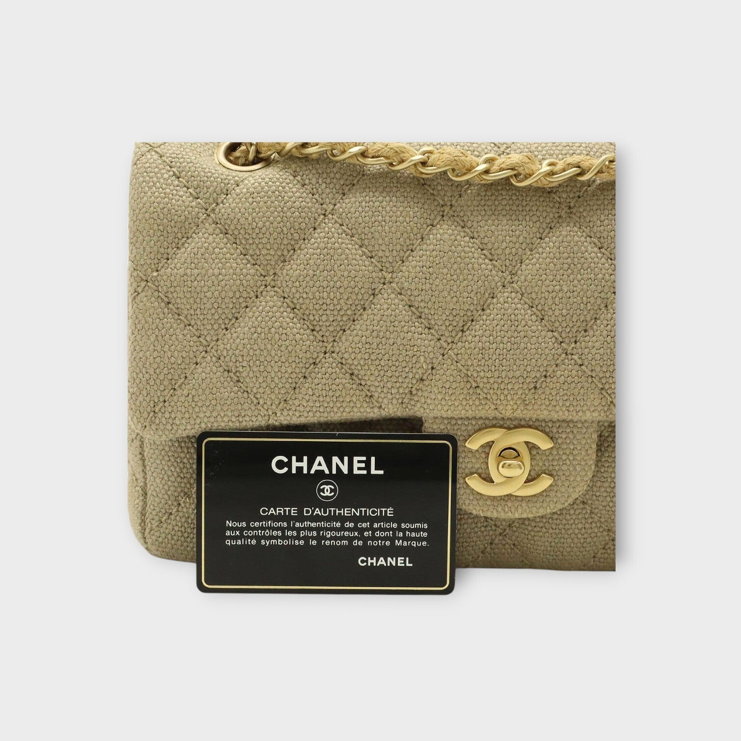 CHANEL Matelassé Coco Mark Chain Shoulder Bag Linen Canvas Beige 【A】