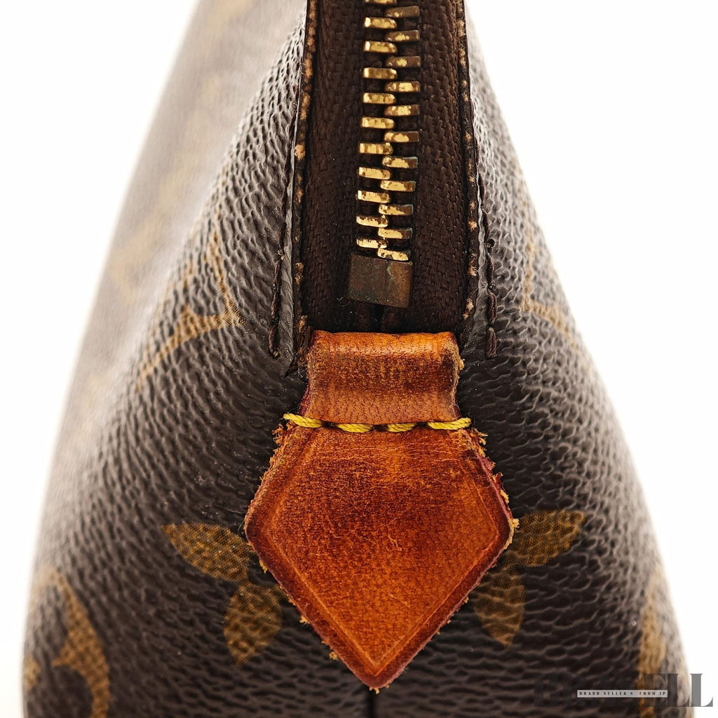 LOUIS VUITTON Logo Pochette Cosmetic PM Pouch Monogram Leather Brown M47515
