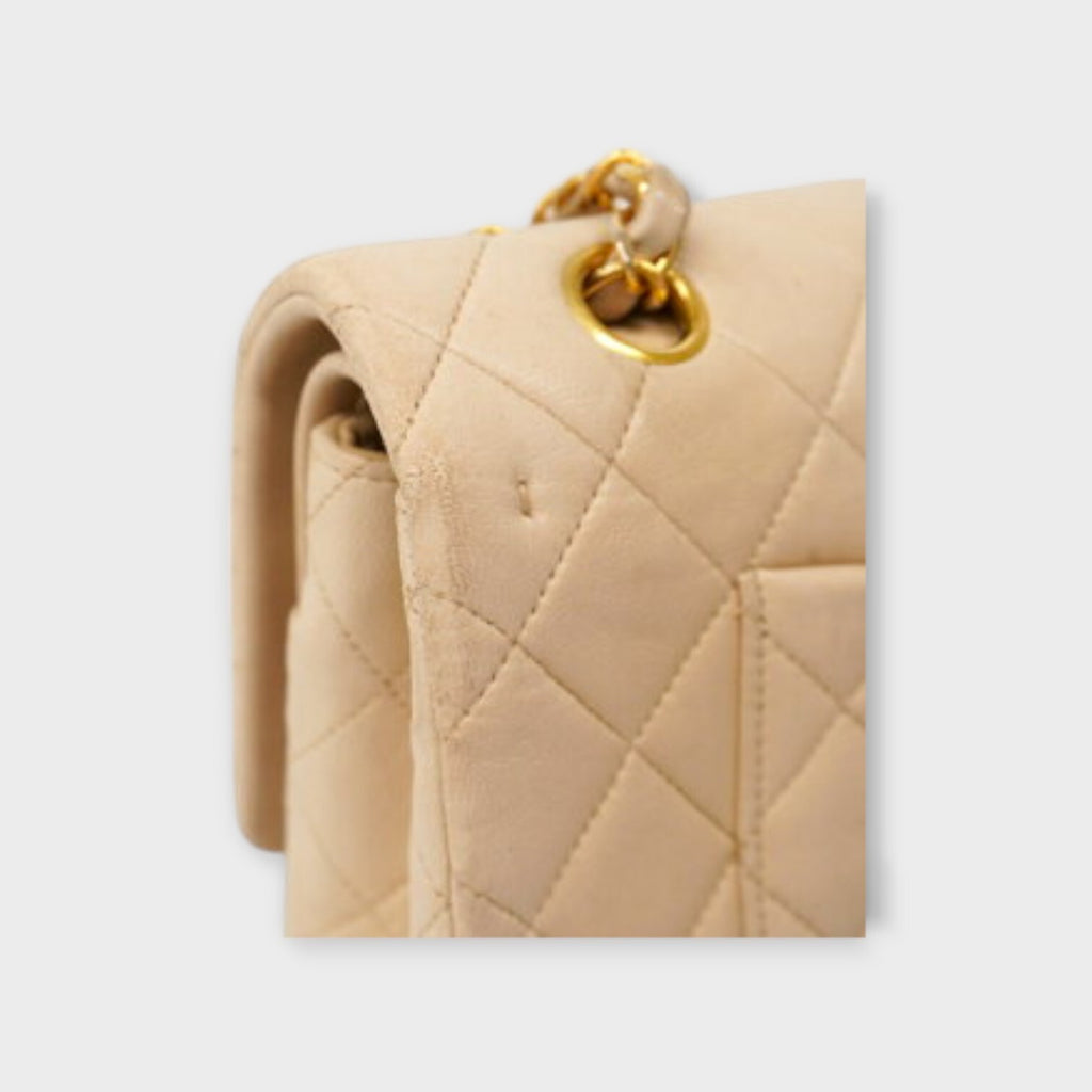 CHANEL Matrasse W chain shoulder bag handbag beige leather