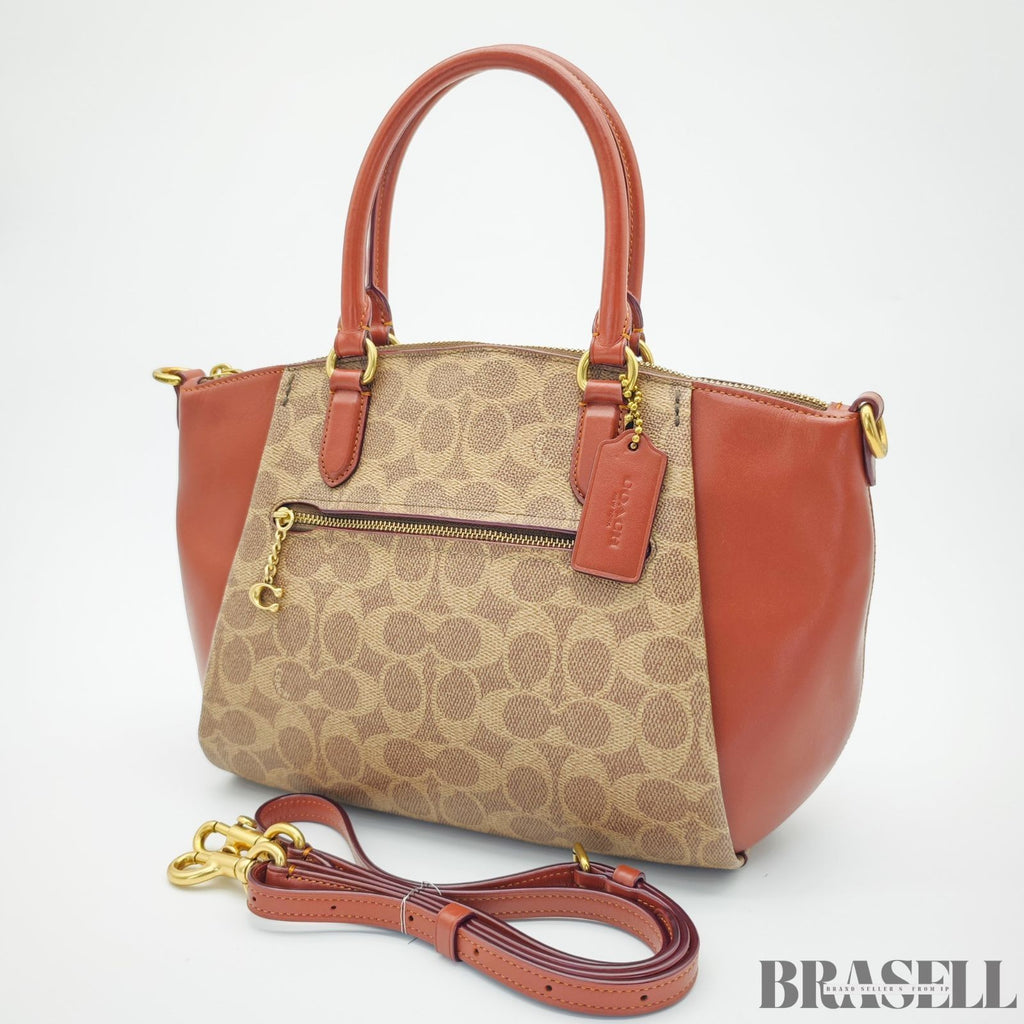 COACH Ellis Satchel Signature 796364 2-Way Tote Bag Shoulder Bag Brick Red Beige