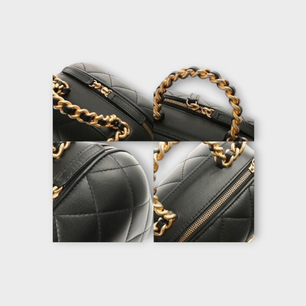 Chanel Matelasse Small Vanity Black Women's Lambskin Shoulder Bag AP2198 A Rank